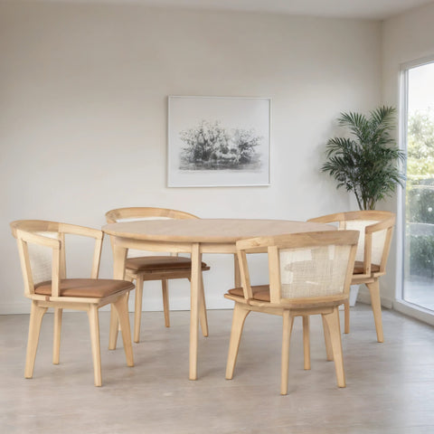 Mariko Rattan Solid Wood Round Dining Table Set - 4 Seater, 6 Seater - All Sizes