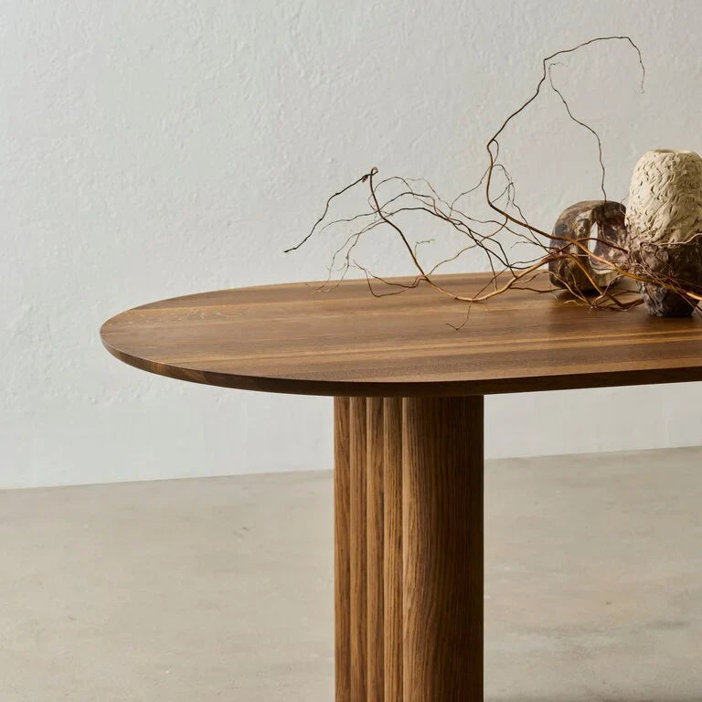 Classic Solid Wood Oval Dining Table- Brown Finish