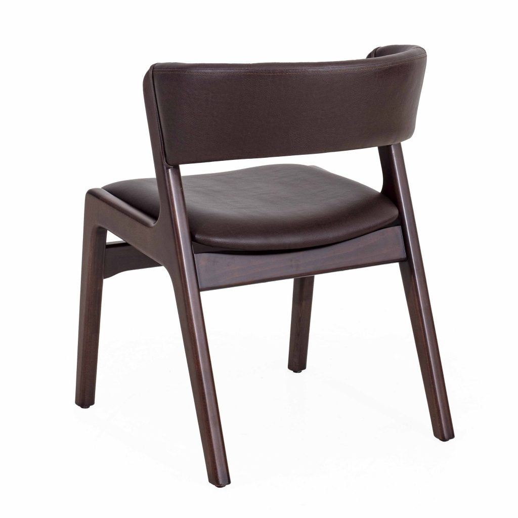 Modern Solid Wood & Leather Curved Arm Chair