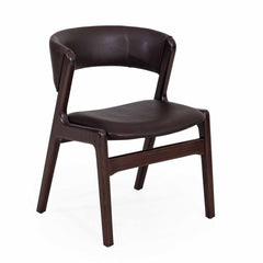 Modern Solid Wood & Leather Curved Arm Chair