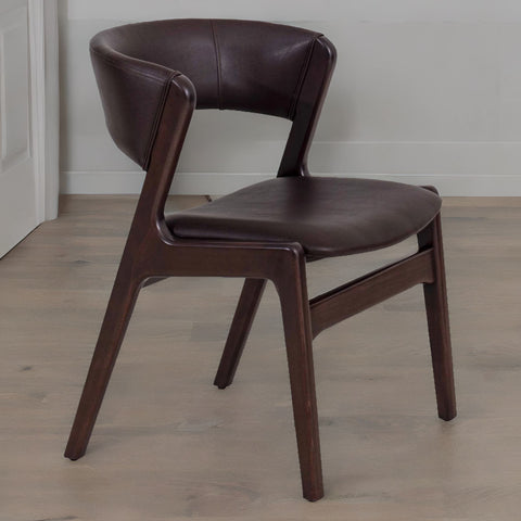 Modern Solid Wood & Leather Curved Arm Chair