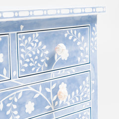 Blue Toki Bone Inlay Chest of 5 Drawers