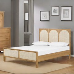 Bohemian Solid Wood Rattan Bed - All Sizes