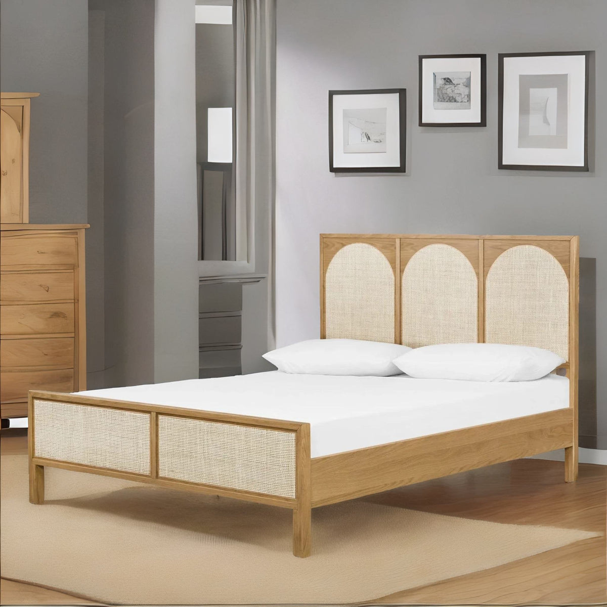 Bohemian Solid Wood Rattan Bed - All Sizes