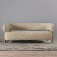 Milano Designer Solid Wood Beige Boucle Fabric Sofa - 3 Seater
