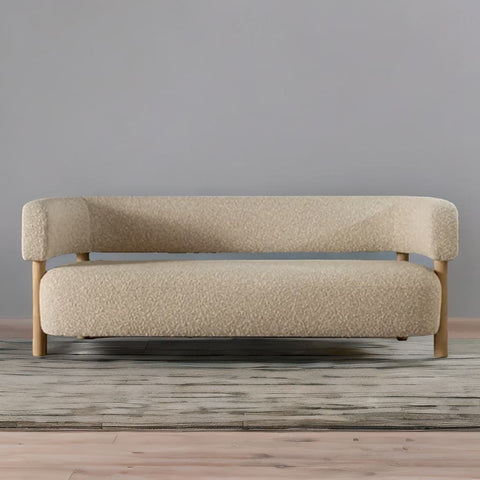 Milano Designer Solid Wood Beige Boucle Fabric Sofa - 3 Seater