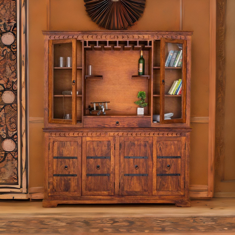 Colonial Acacia Wood Natural Finish Bar Cabinet