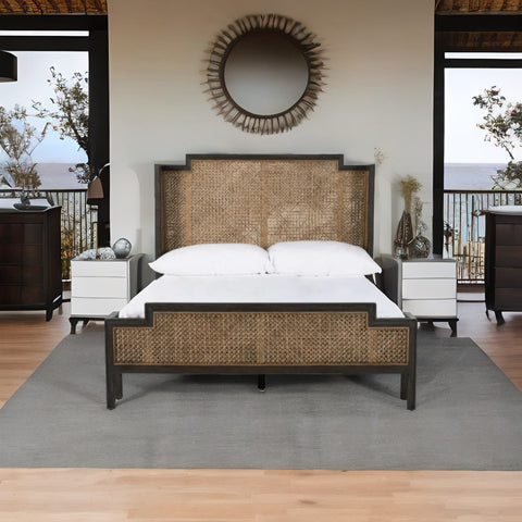 Ambre Vintage Rattan Solid Wood Bed - All Sizes