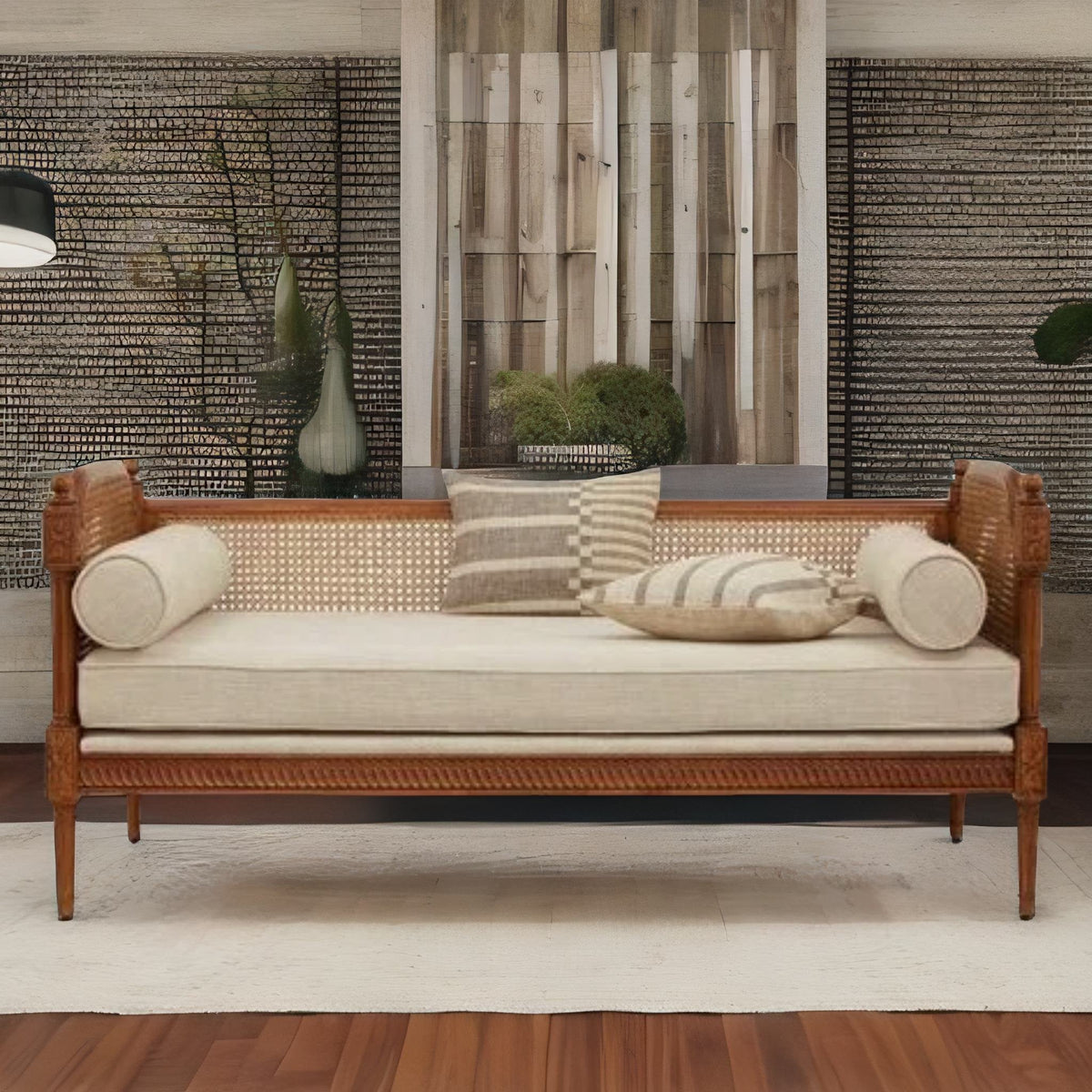 Classic Rattan Solid Wood Daybed - Natural Finish