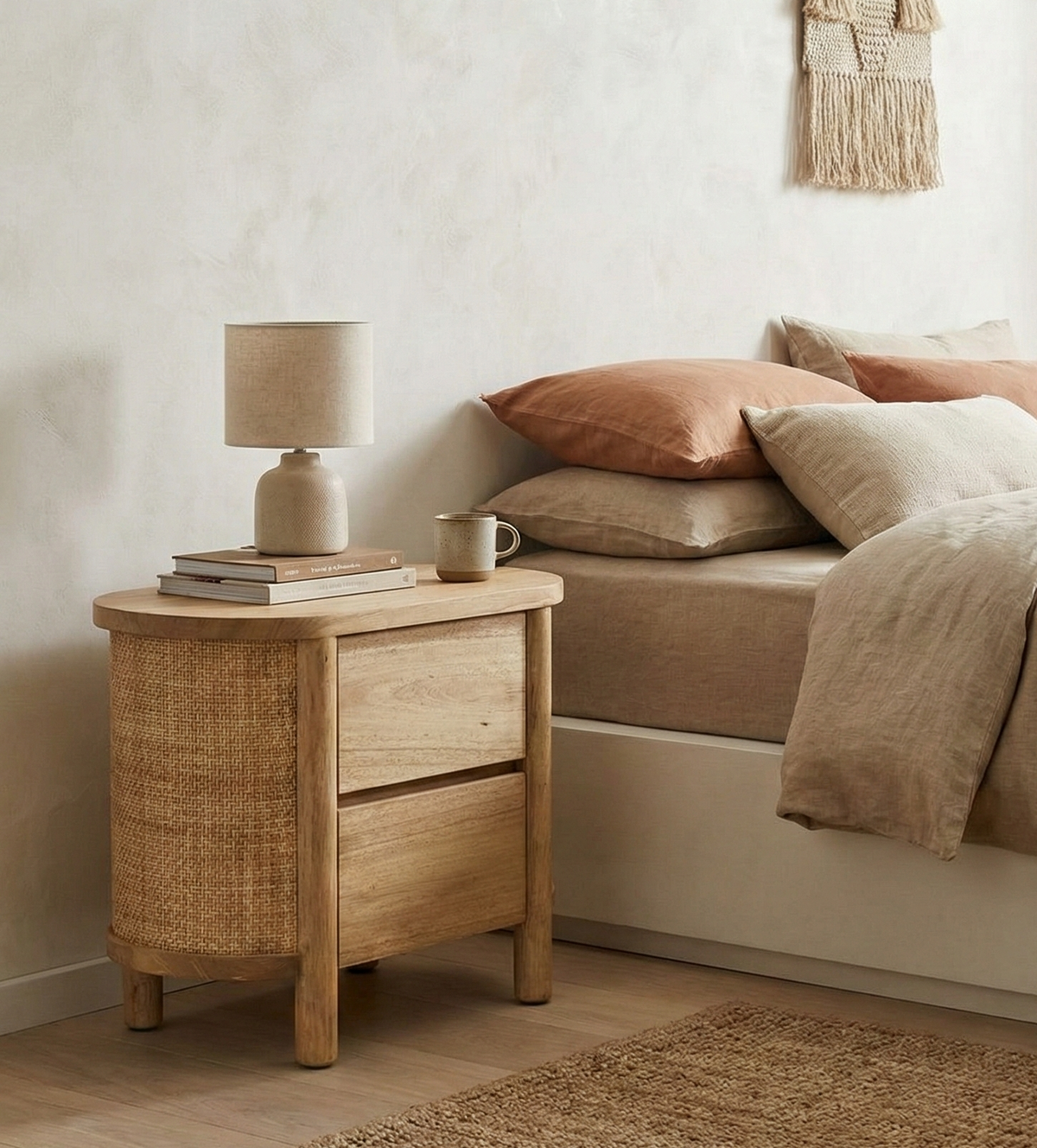 Elara Rattan 2 Drawer Bedside  Table
