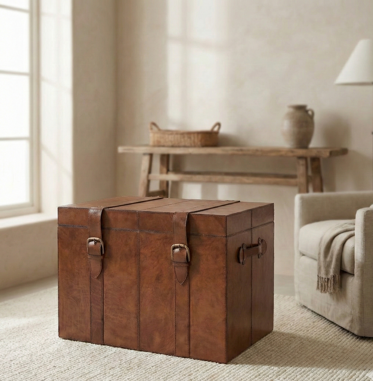 Vintage Leather Trunk Side Table