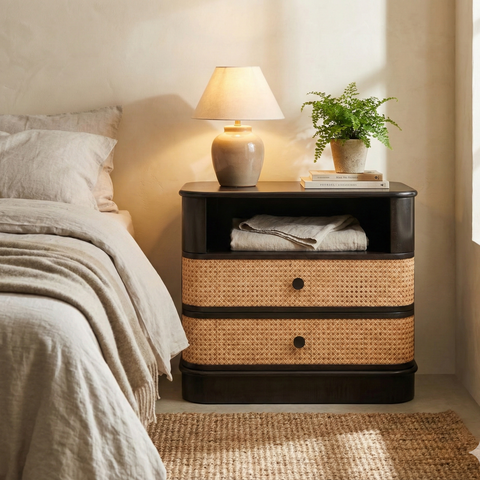 Haven Rattan Solid  Wood Bedside Table