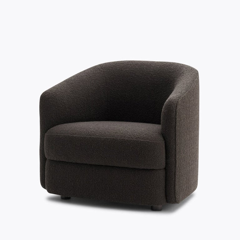 Modern Solid Wood Curved Fabric Lounge Chair
