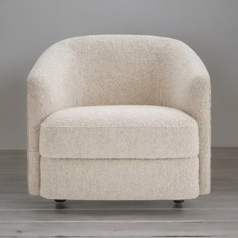 Modern Solid Wood Curved Fabric Lounge Chair