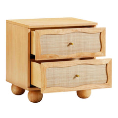 Naysa Natural Wood Rattan Side Table With Drawer