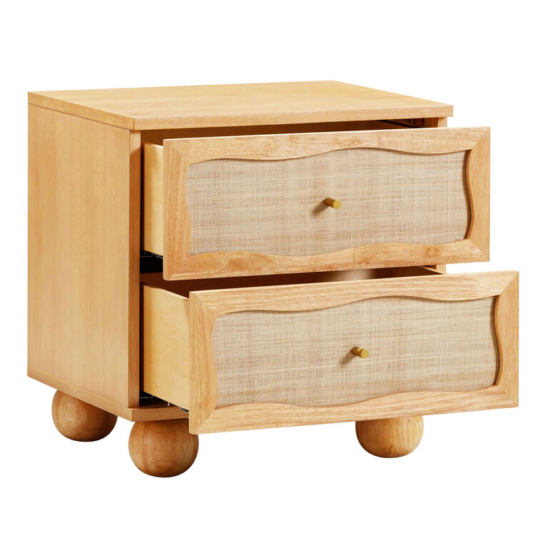 Naysa Natural Wood Rattan Side Table With Drawer