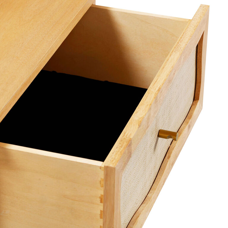 Naysa Natural Wood Rattan Side Table With Drawer