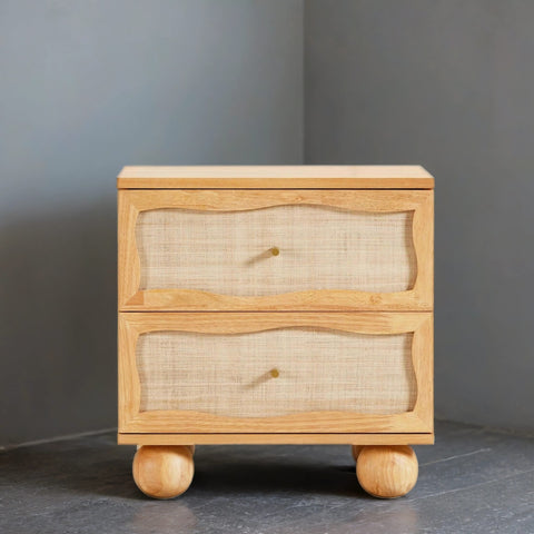 Naysa Natural Wood Rattan Side Table With Drawer