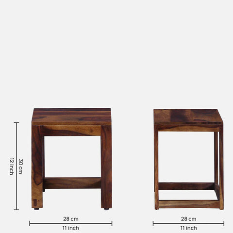 Classic Sheesham Wood Set of 3 Side Table In Rustic Teak