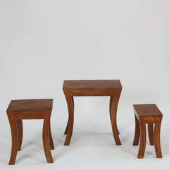Classic Solid Wood Set of 3 Side Table In Natural Finish