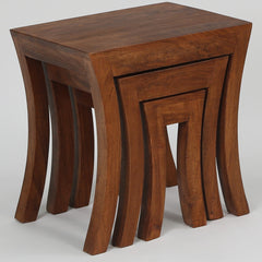 Classic Solid Wood Set of 3 Side Table In Natural Finish