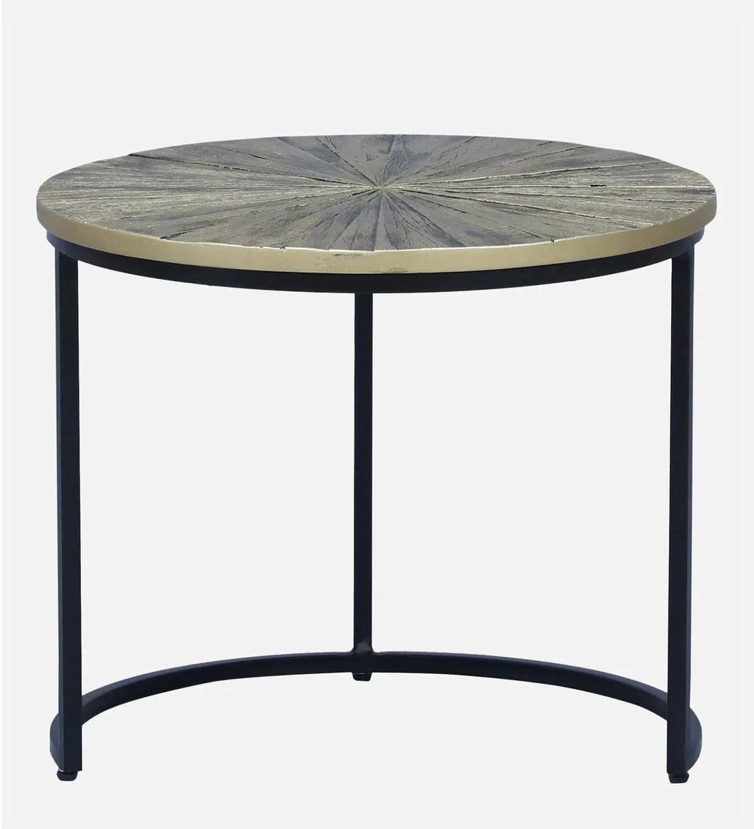 Industrial Solid Wood Set of 3 Side Table In Black Finish