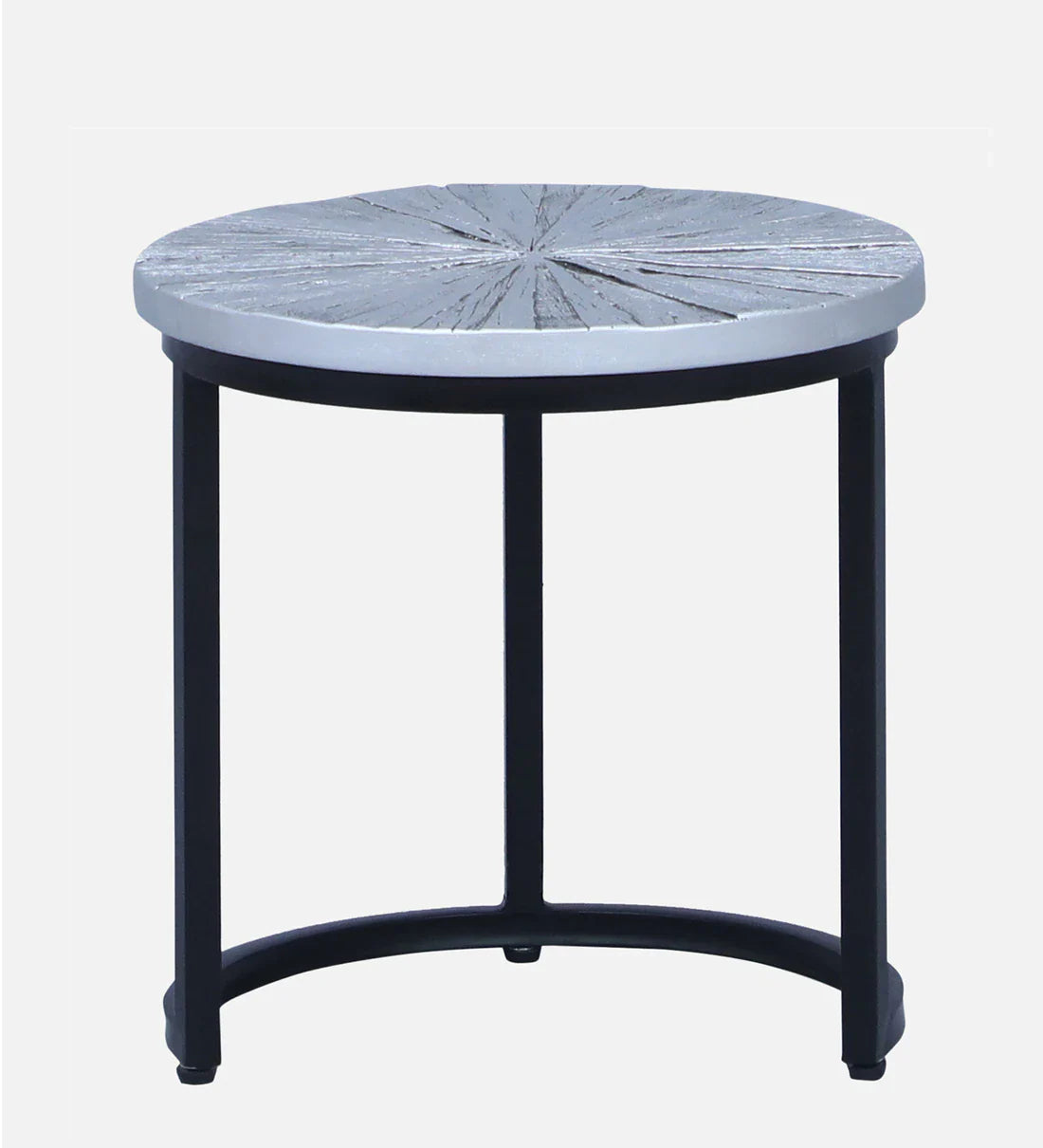 Industrial Solid Wood Set of 3 Side Table In Black Finish