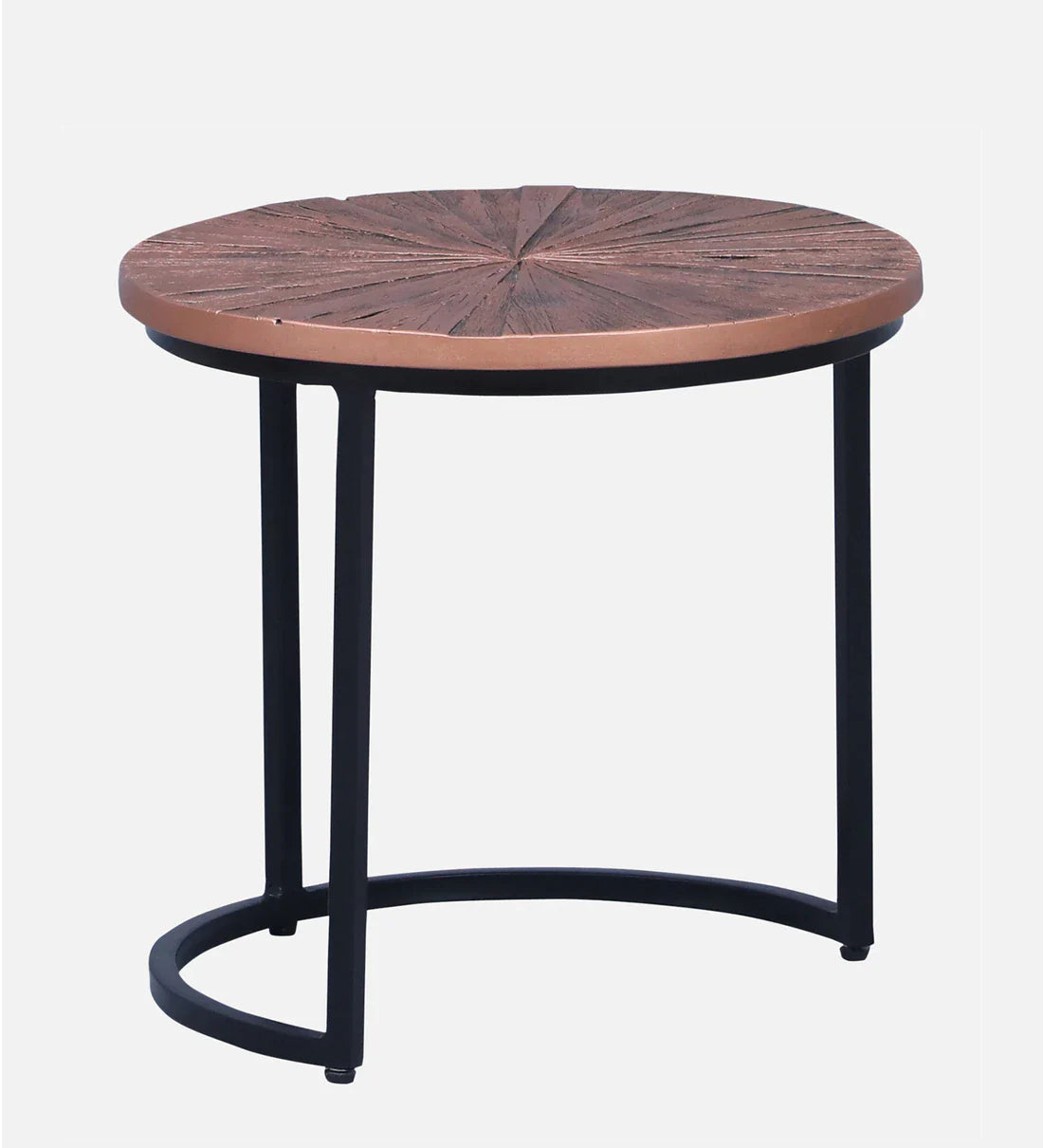 Industrial Solid Wood Set of 3 Side Table In Black Finish