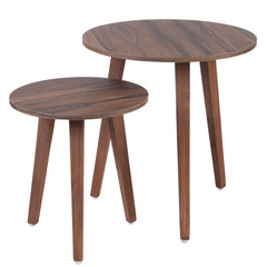 Modern Solid Wood Set of 2 Side Table In Brown