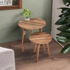 Modern Solid Wood Set of 2 Side Table In Brown