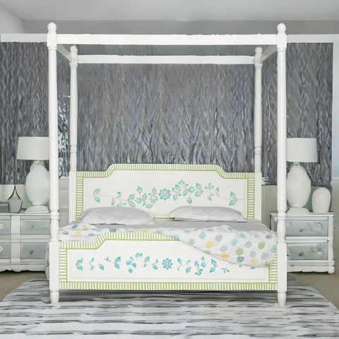 Jaipuri Hand Painted Solid Wood Poster Bed