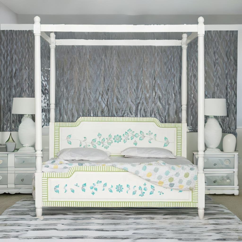 Jaipuri Hand Painted Solid Wood Poster Bed