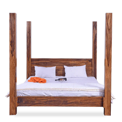 Classic Sheesham Wood Poster Bed In Honey Finish