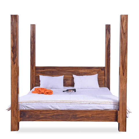Classic Sheesham Wood Poster Bed In Honey Finish