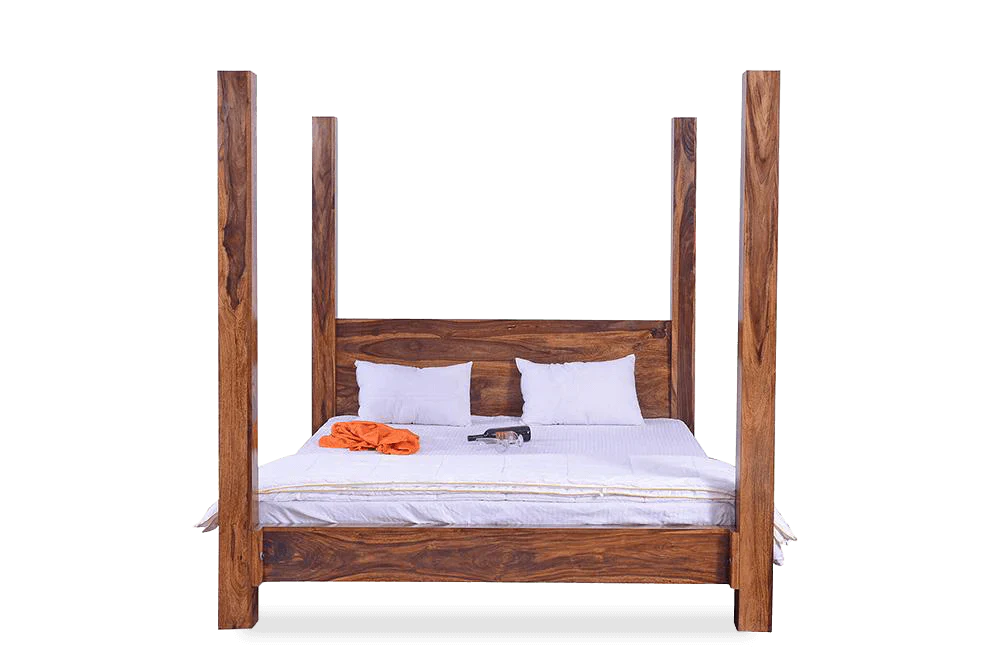 Classic Sheesham Wood Poster Bed In Honey Finish
