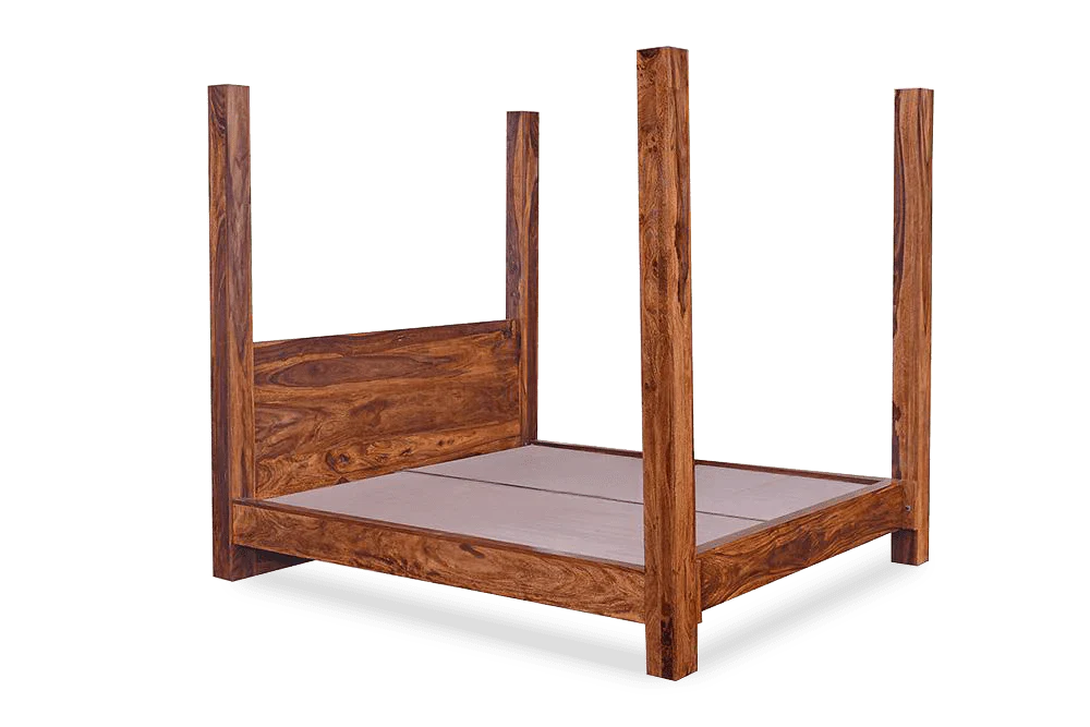 Classic Sheesham Wood Poster Bed In Honey Finish