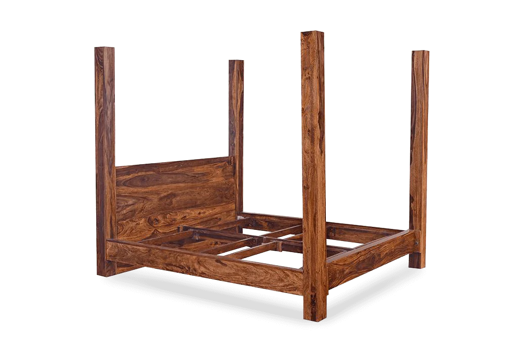 Classic Sheesham Wood Poster Bed In Honey Finish