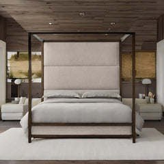 Antalya Modern Solid Sheesham Wood Upholstered Poster Bed