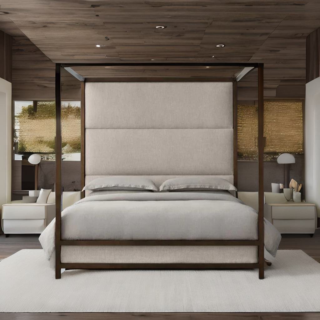 Antalya Modern Solid Sheesham Wood Upholstered Poster Bed