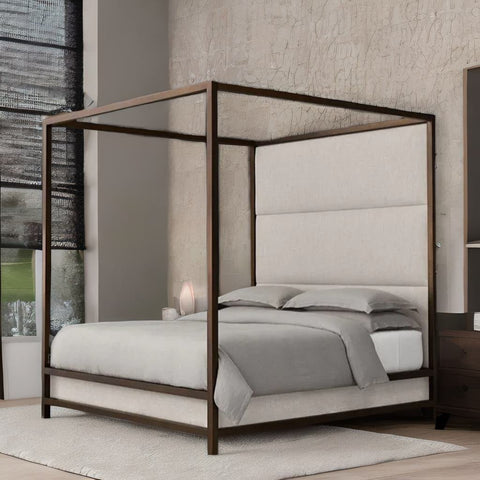 Antalya Modern Solid Sheesham Wood Upholstered Poster Bed