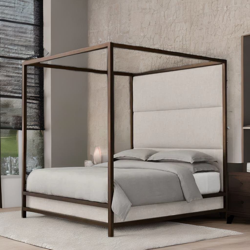 Antalya Modern Solid Sheesham Wood Upholstered Poster Bed
