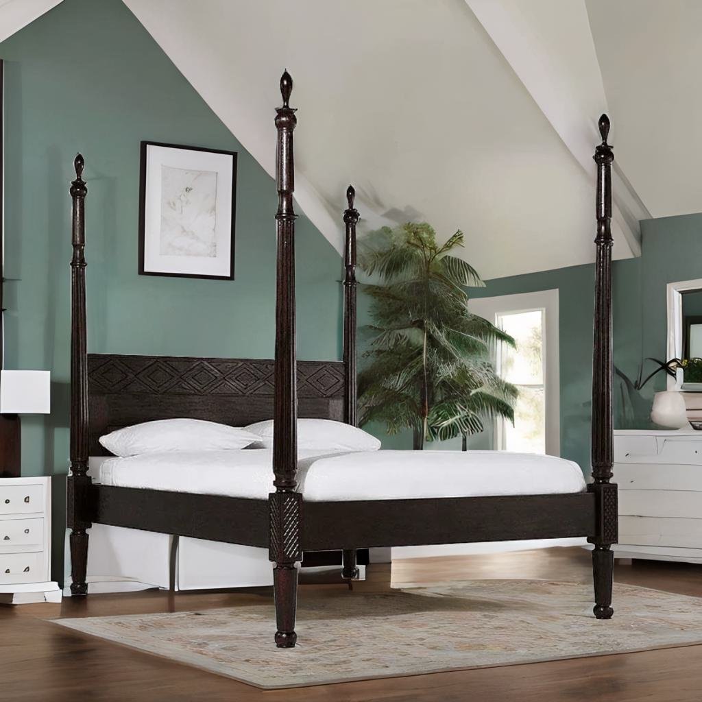 Imperial Solid Wood Poster Bed In Walnut Finish