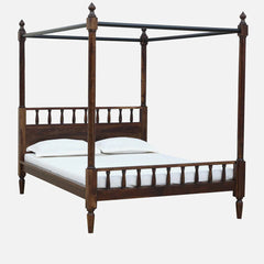 Traditional Sheesham Wood Poster Bed In Provincial Teak Finish