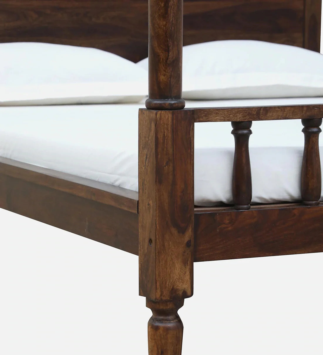Traditional Sheesham Wood Poster Bed In Provincial Teak Finish