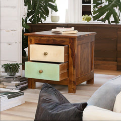 Classic Solid Sheesham Wood Modern Bedside Table With Drawer