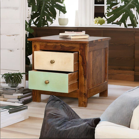 Classic Solid Sheesham Wood Modern Bedside Table With Drawer