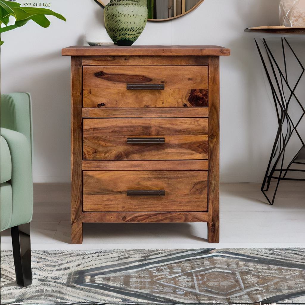 Classic Premium Solid Sheesham Bedside Table With 3 Drawer