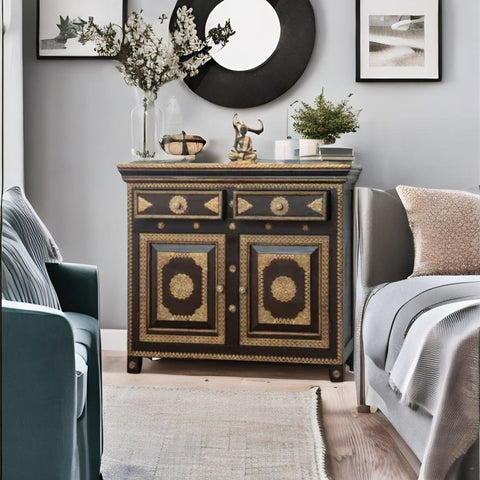 Modern Solid Mango Wood Cabinet With Brass Work