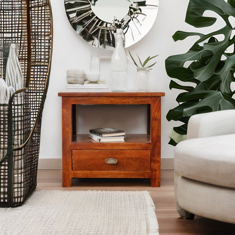 Modern Olive Classy Solid Mango Wood Nightstand Bedside Table