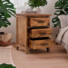 Classic Premium Solid Sheesham Bedside Table With 3 Drawer